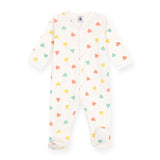 Petit Bateau Front Snap Multi Heart Print Footie ~ White Multi