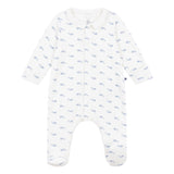 Petit Bateau Velour Front Snap Whale Print Footie w/ Collar ~ White/Blue