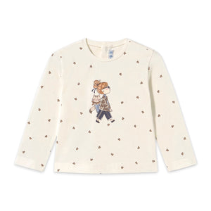 Mayoral Baby Girl Cat Friend Printed l/s T-Shirt ~ Natural