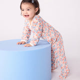 Petit Bateau Velour Front Snap Floral Print Footie ~ Pink/Blue Multi
