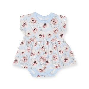 Coccoli Printed Onesie Dress ~ Peonies/Light Blue