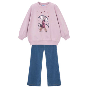 Mayoral Girls 3D Sweatshirt & Flared Leggings Set ~ Mauve