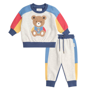 Huxbaby Varsity Huxbear Spliced Sweatshirt & Sweatpants Set ~ Multi