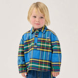 Bobo Choses Baby Plaid Woven Shirt & BC Quilted Sweatpants Set ~ Blue/Khaki