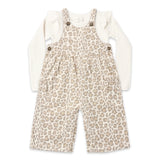 Rylee + Cru Baby Shoulder Ruffle Onesie & Wide Leg Overalls Set ~ Leopard/Natural