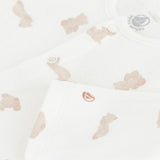 Petit Bateau Front Snap Teddy Print Footie ~ White/Beige