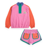 Bobo Choses Smiling Color Block Quarter Zip Sweatshirt & Shorts Set ~ Fuchsia