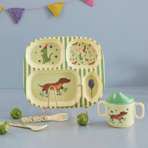 RicebyRice Melamine Kids Dinner Set ~ Party Animal/Green