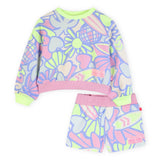 Billieblush Girls Surf Print Crewneck Sweatshirt & Shorts Set 7-12 ~ Green Lemon