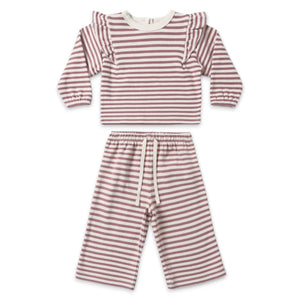 Quincy Mae Cozy Ruffle Top & Pant Set ~ Mulberry Stripe