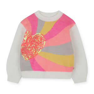 Billieblush Girls Rainbow Heart Knit Sweater ~ Ivory