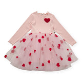 Petite Hailey l/s Heart Tutu Dress ~ Pink