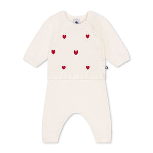 Petit Bateau Knit Heart Sweater & Pants Set ~ White/Red