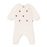 Petit Bateau Knit Heart Sweater & Pants Set ~ White/Red