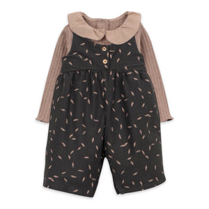 Play Up Baby Ruffle Collar Ribbed l/s Onesie & Printed Jumpsuit Set ~ Tan/Black