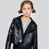 Hannah Banana Faux Leather Rhinestone Moto Jacket ~ Black