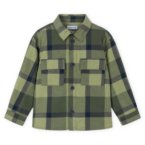 Mayoral Boys Button Down Check Overshirt ~ Olive