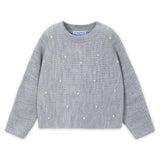 Mayoral Girls Knit Sweater & Skirt Set w/ Pearls 7-12 ~ Mixed Grey