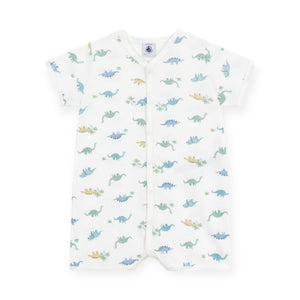 Petit Bateau s/s Dinosaur Print Short Romper ~ White Multi