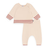 Petit Bateau Knit Striped Detail Sweater & Pants Set ~ Cream/Red