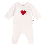Petit Bateau Knit Heart Sweater & Pants Set ~ White