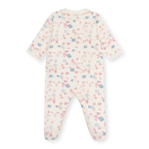 Petit Bateau Front Snap Floral Print Brushed Fleece Footie w/ Scalloped Collar ~ White Multi