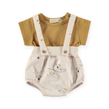 Babyclic T-Shirt & Printed Bloomer w/ Suspenders Set ~ Sea/Mustard