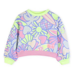 Billieblush Girls Surf Print Crewneck Sweatshirt & Shorts Set 7-12 ~ Green Lemon