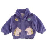 Oh Baby! Metallic Unicorn Applique Faux Fur Jacket ~ Lavender