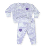 Little Mish Heart Patch Tie Dye French Terry Sweatshirt & Joggers Set ~ Lilac