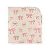 Oh Baby! Pink Bows Snowdrift Fuzzy Lined Blanket ~ Natural