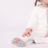 Petit Bateau Front Snap Velour Footie w/ Floral Print Collar ~ White
