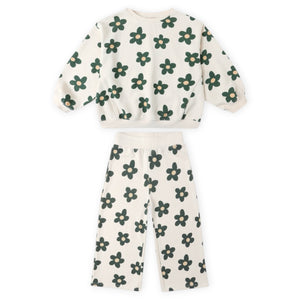 Rylee + Cru Girls Oversized Sweatshirt & Wide Leg Sweatpants Set ~ Daisy/Natural