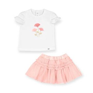 Mayoral Baby Girl Embellished Top & Tulle Skirt Set ~ White/Cake