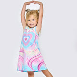 Baby Sara A-Line Heart Printed Heart Dress ~ Blue Multi