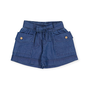 Mayoral Girls Chambray Cargo Shorts w/ Belt 7-12 ~ Dark Wash