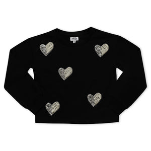 MIA New York Pearl Hearts Sweatshirt & Leather Skater Skirt Set 7-12 ~ Black/Silver