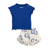 Play Up Baby Ribbed Top & Floral Shorts w/ Frill Set ~ Cobalt/Natural