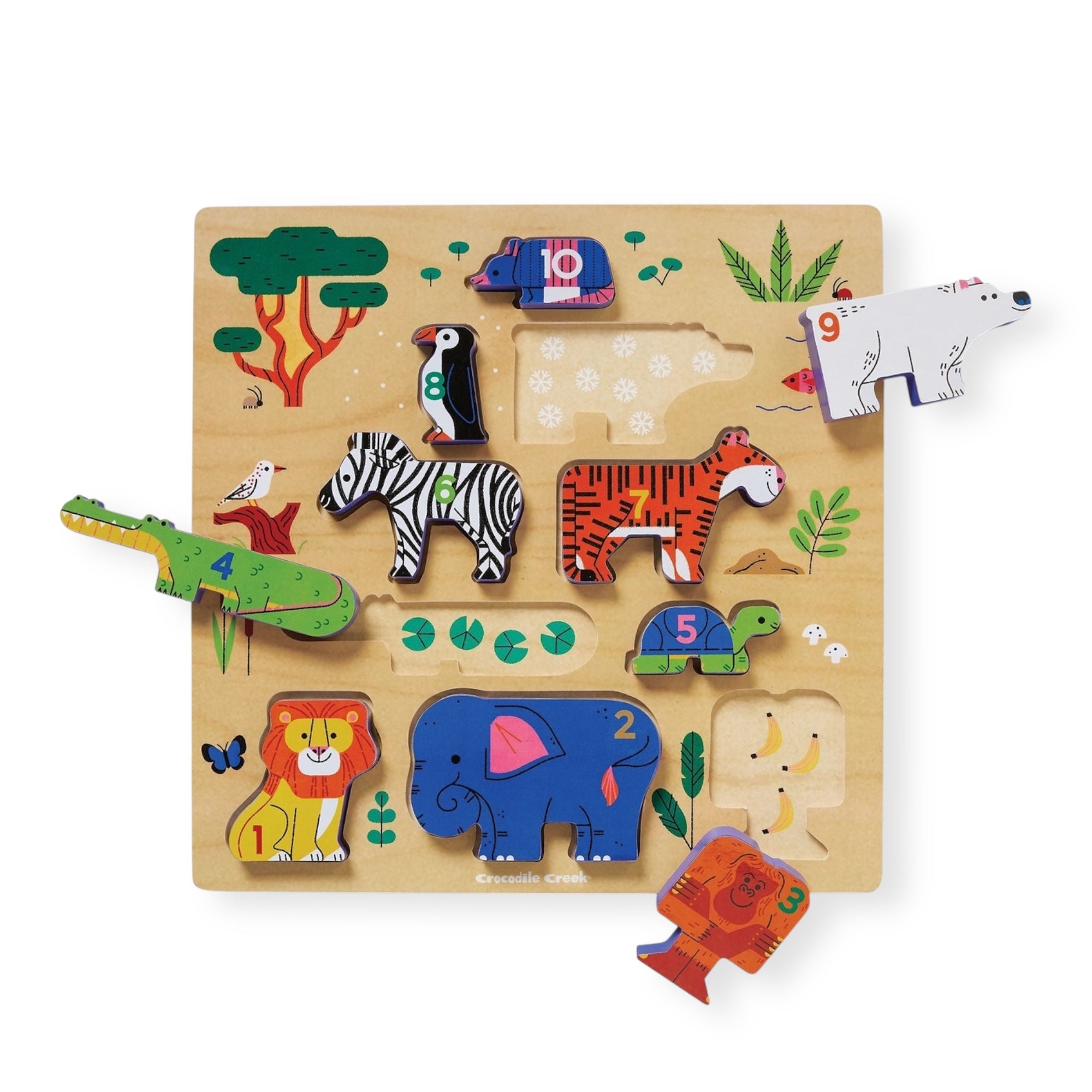 Crocodile Creek 10-Piece Stacking Wood Puzzle ~ 123 Zoo – Born