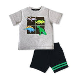 Mish Baby Neon Dino Tee & Shorts Set ~ Heather Grey/Navy