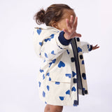Petit Bateau Baby Heart Print Hooded Rain Jacket ~ Ecru/Blue