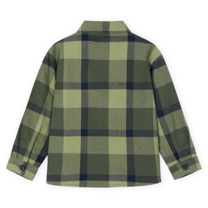 Mayoral Boys Button Down Check Overshirt ~ Olive