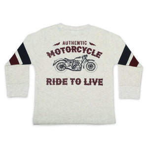 Mish Moto Striped Sleeve Bolt Thermal l/s Tee ~ Oatmeal/Burgundy/Navy