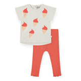 Babyface Baby Girl Printed T-Shirt & Ribbed Leggings Set ~ Ice Cream Cones/Grapefruit