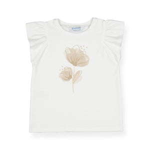 Mayoral Girls Flutter Sleeve T-Shirt & Plumeti Tulle Skirt Set ~ Natural