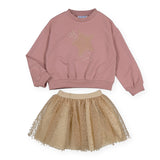 Mayoral Girls Star Sweatshirt & Tulle Skirt Set 7-12 ~ Rose/Gold