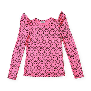 MIA New York Puff Sleeve Happy Top ~ Neon Pink