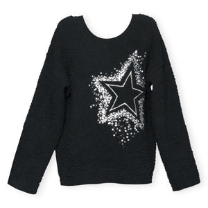 Hannah Banana Embroidered Star Knit Sweater & Sequin Star Mini Skirt Set 7-12 ~ Black/Silver