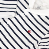 Petit Bateau Front Snap Striped Sailor Collar Footie ~ White/Navy