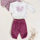 Play Up Baby Heart l/s T-Shirt & Corduroy Pants Set ~ Natural/Beetroot